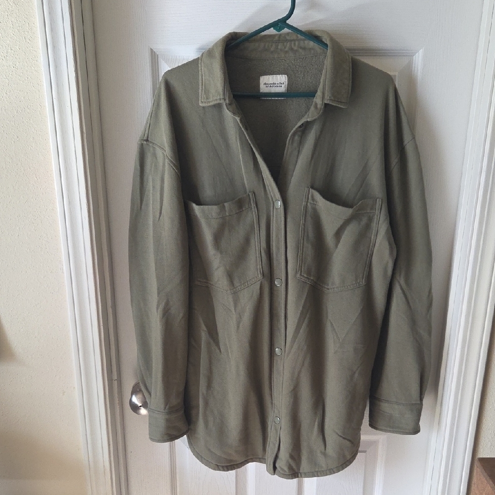 Abercrombie & Fitch Olive Cotton Shacket Sz XL